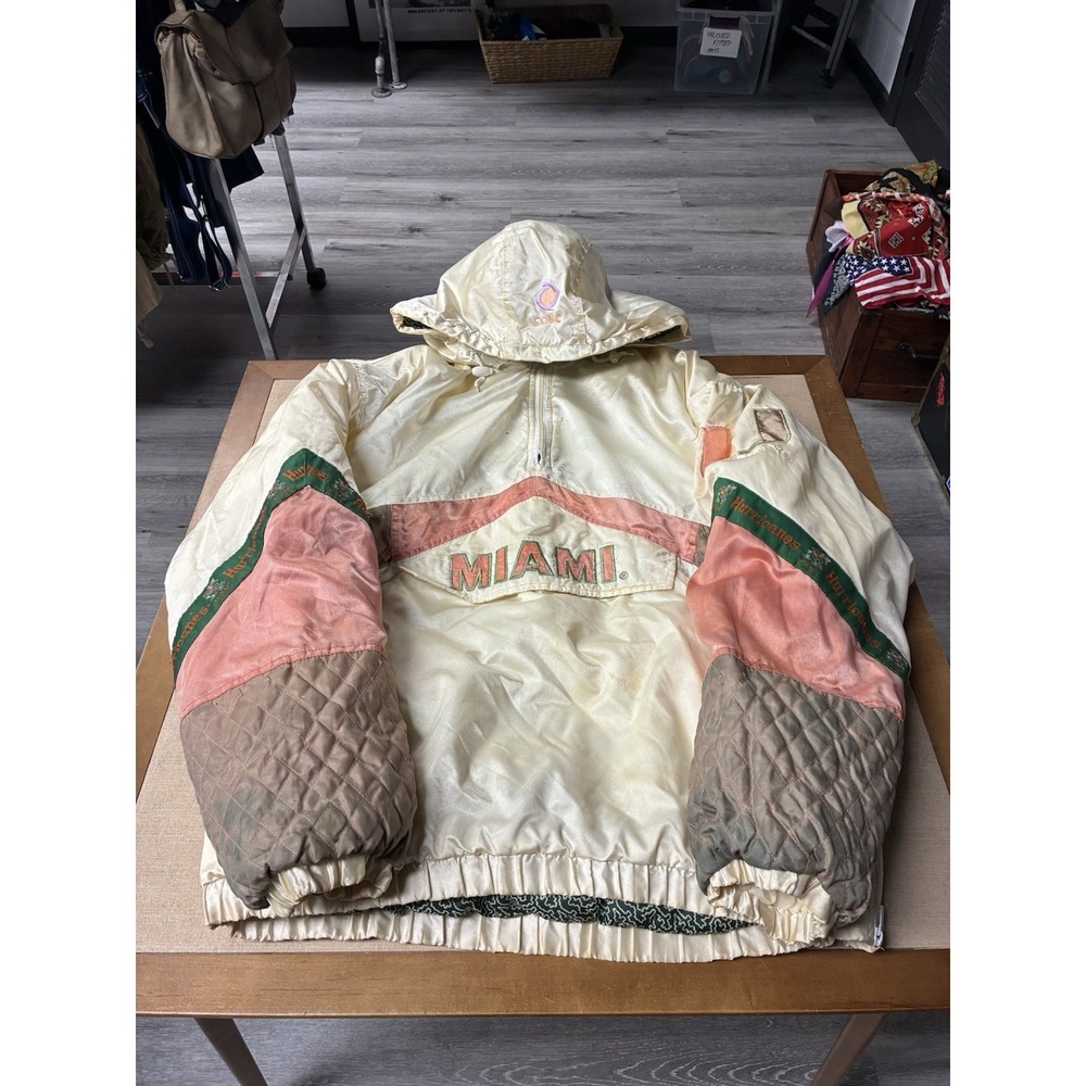 Vintage 90s University of Miami Hurricanes Anorak Hooded Puffer Jacket Size L